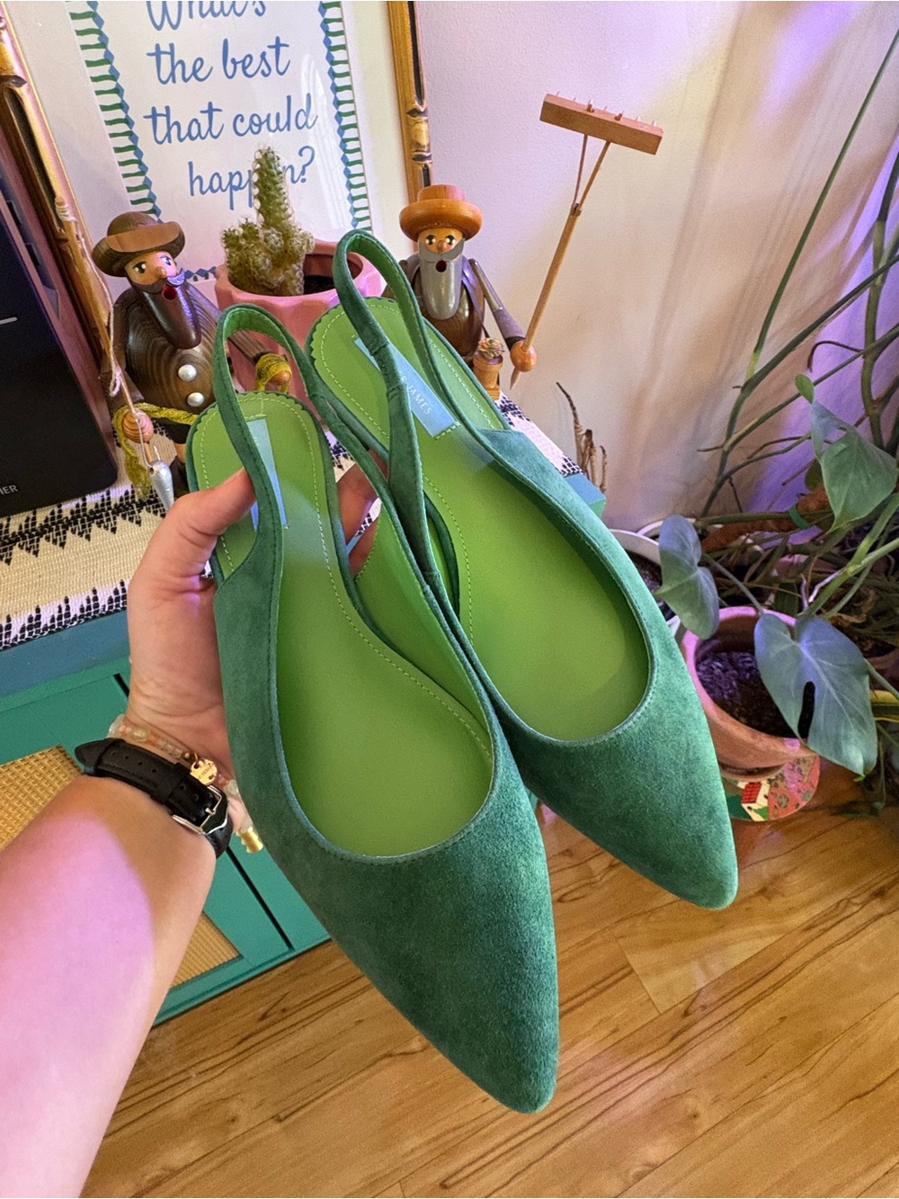 Draper James Green Suede Pointed Toe Slingback Heels - Women